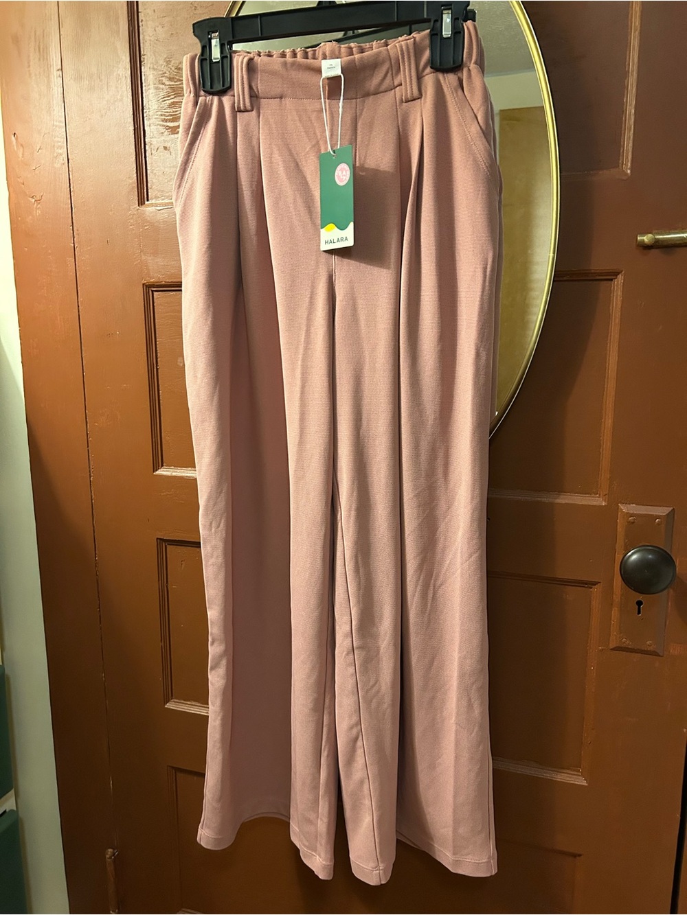 HALARA Wide Leg Waffle Fabric Pants in Dusty Rose